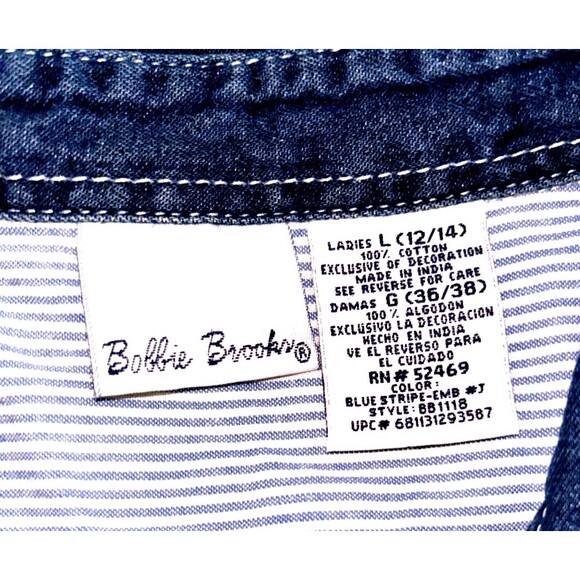 Bobbie Brooks Women’s Denim Button Shirt - Vintage Embroidered Flowers Large - Picture 4 of 4